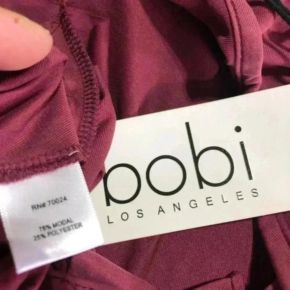 BOBI Cross Front Long Sleeve V-neck, Ruffle hemline Top/Blouse - wine - S - Picture 6 of 8